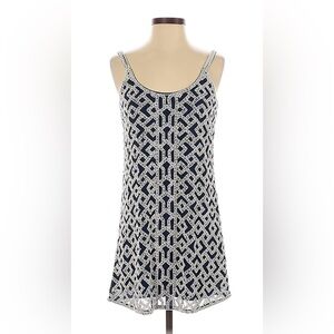 Parker beaded navy blue geometric pattern tank Dress